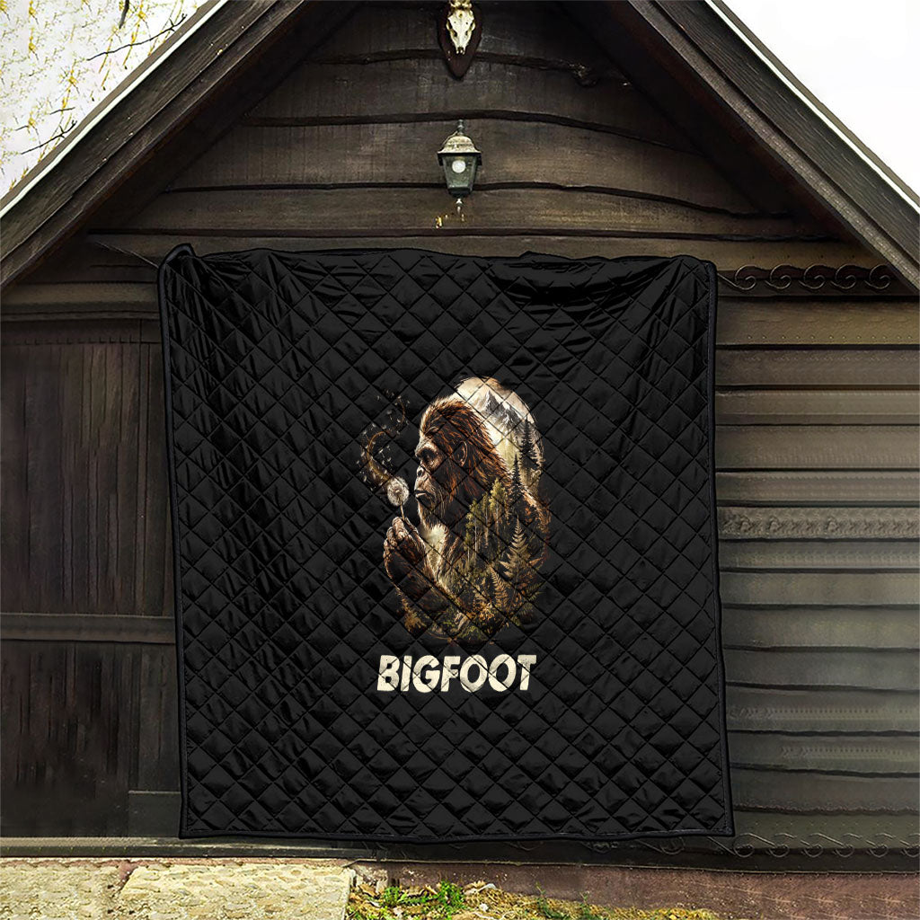 Bigfoot Blowing Wishes Dandelion Quilt Vintage Sasquatch Art Forest Mountain Nature