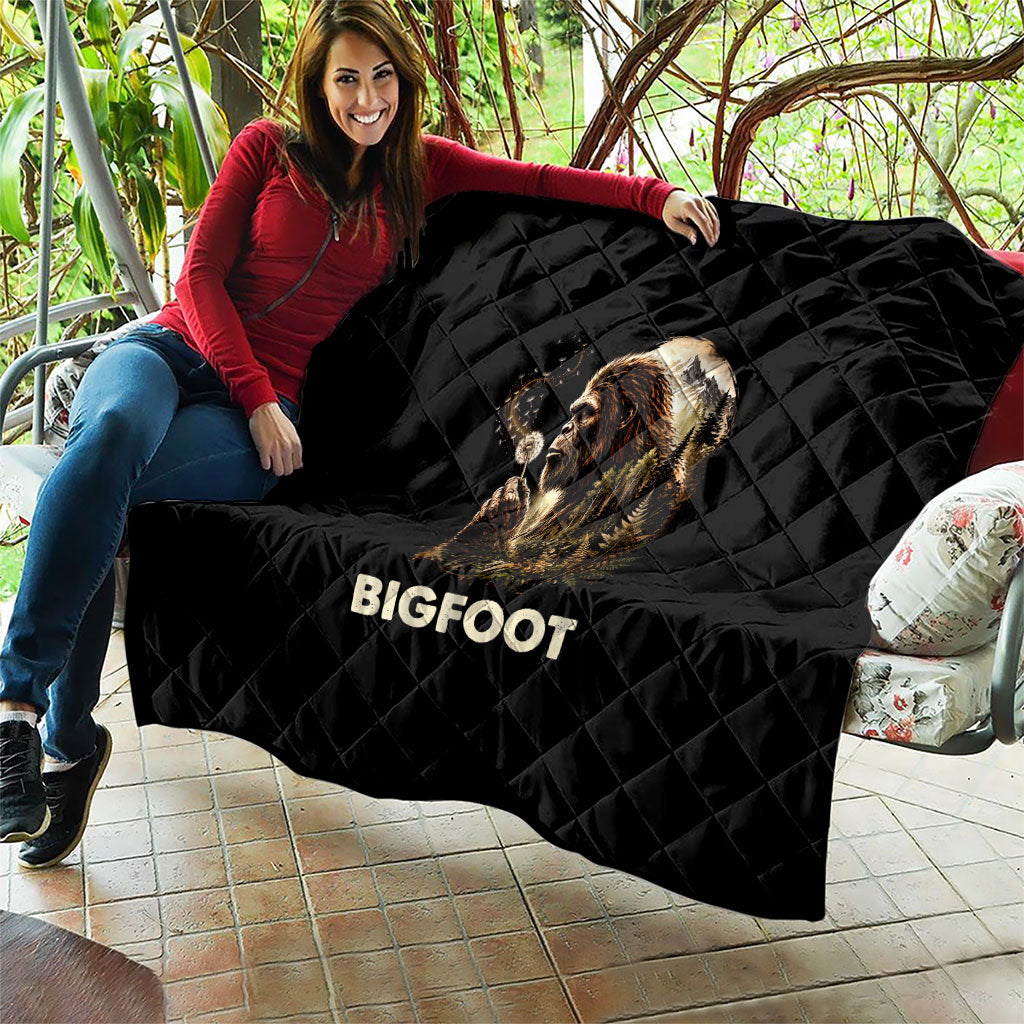 Bigfoot Blowing Wishes Dandelion Quilt Vintage Sasquatch Art Forest Mountain Nature