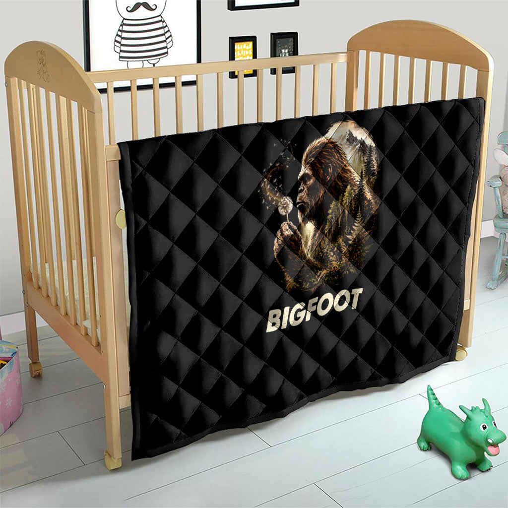 Bigfoot Blowing Wishes Dandelion Quilt Vintage Sasquatch Art Forest Mountain Nature