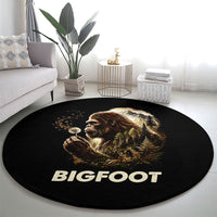 Bigfoot Blowing Wishes Dandelion Round Carpet Vintage Sasquatch Art Forest Mountain Nature