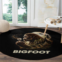 Bigfoot Blowing Wishes Dandelion Round Carpet Vintage Sasquatch Art Forest Mountain Nature