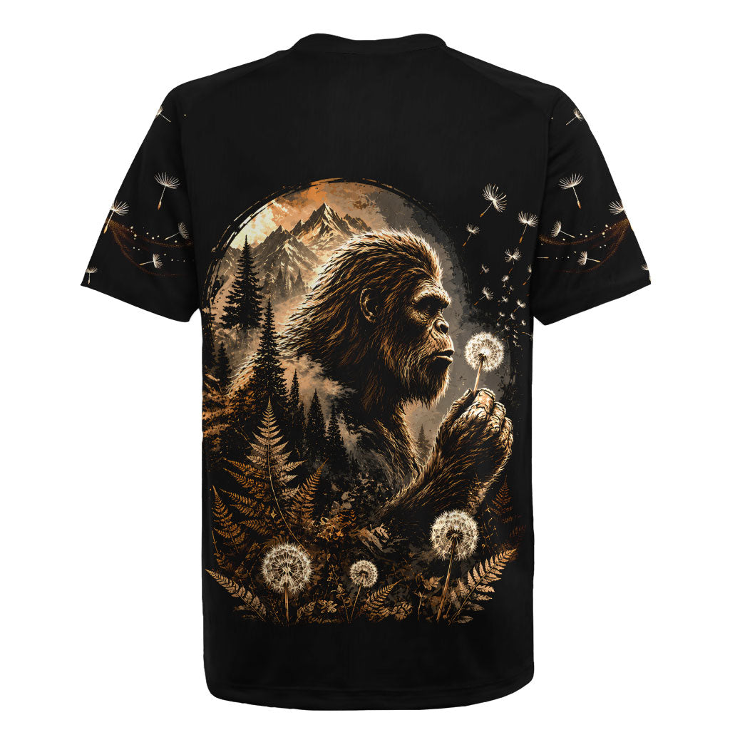 Bigfoot Blowing Wishes Dandelion Rugby Jersey Vintage Sasquatch Art Forest Mountain Nature