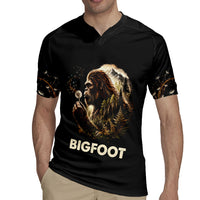 Bigfoot Blowing Wishes Dandelion Rugby Jersey Vintage Sasquatch Art Forest Mountain Nature
