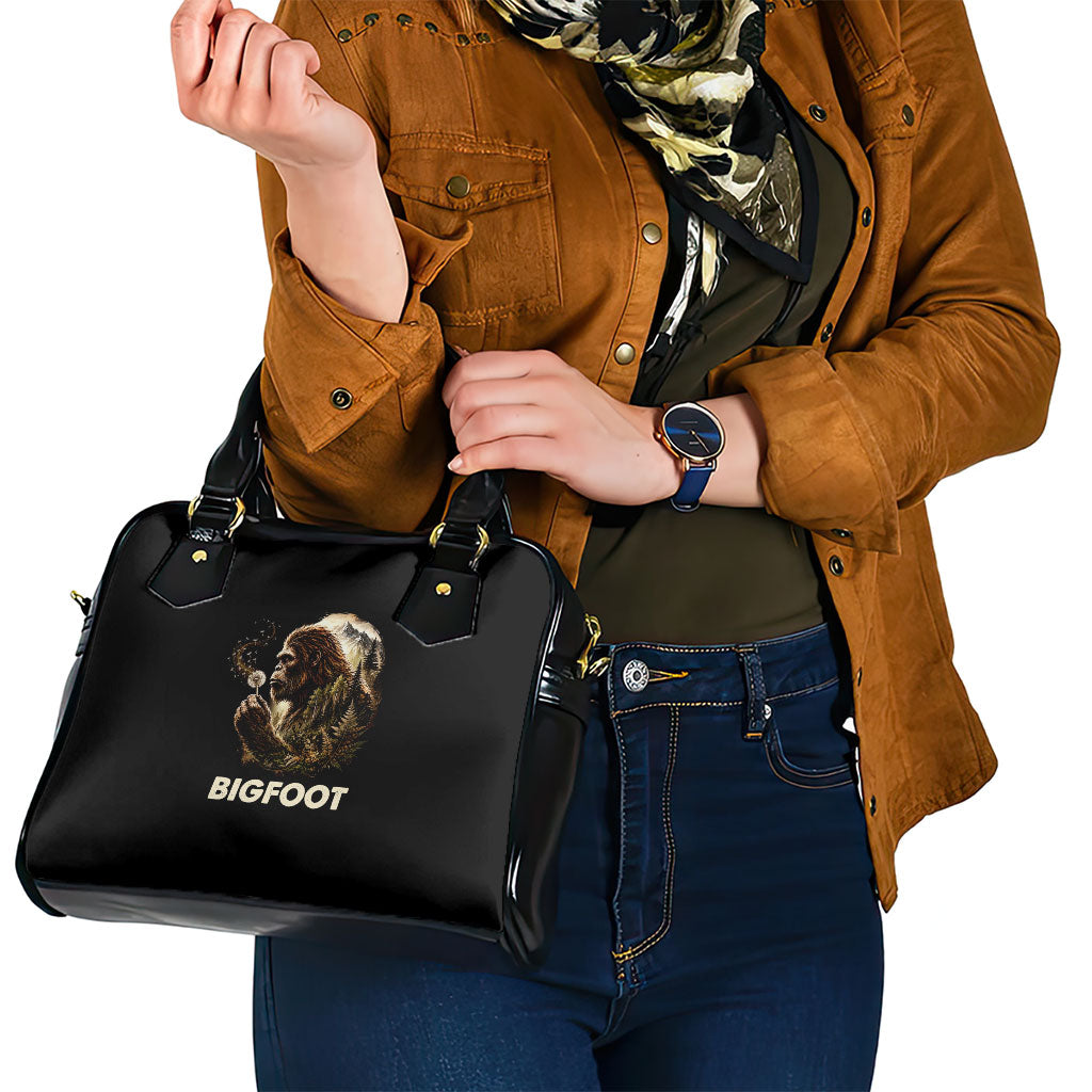 Bigfoot Blowing Wishes Dandelion Shoulder Handbag Vintage Sasquatch Art Forest Mountain Nature