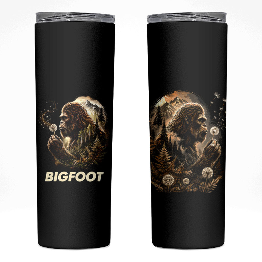 Bigfoot Blowing Wishes Dandelion Skinny Tumbler Vintage Sasquatch Art Forest Mountain Nature