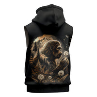 Bigfoot Blowing Wishes Dandelion Sleeveless Hoodie Vintage Sasquatch Art Forest Mountain Nature