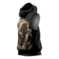 Bigfoot Blowing Wishes Dandelion Sleeveless Hoodie Vintage Sasquatch Art Forest Mountain Nature