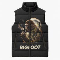 Bigfoot Blowing Wishes Dandelion Sleeveless Puffer Jacket Vintage Sasquatch Art Forest Mountain Nature
