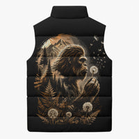 Bigfoot Blowing Wishes Dandelion Sleeveless Puffer Jacket Vintage Sasquatch Art Forest Mountain Nature