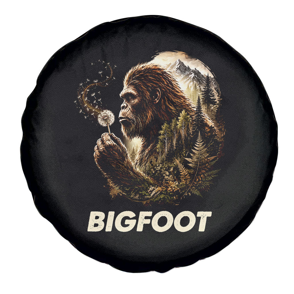 Bigfoot Blowing Wishes Dandelion Spare Tire Cover Vintage Sasquatch Art Forest Mountain Nature