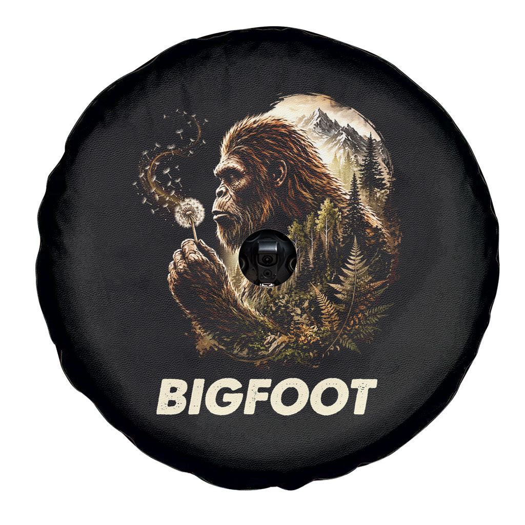 Bigfoot Blowing Wishes Dandelion Spare Tire Cover Vintage Sasquatch Art Forest Mountain Nature