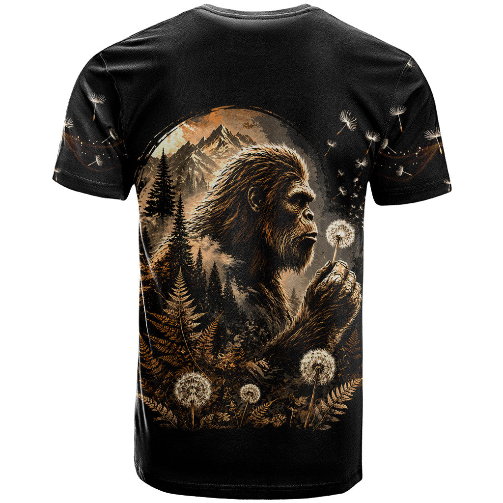 Bigfoot Blowing Wishes Dandelion T Shirt Vintage Sasquatch Art Forest Mountain Nature