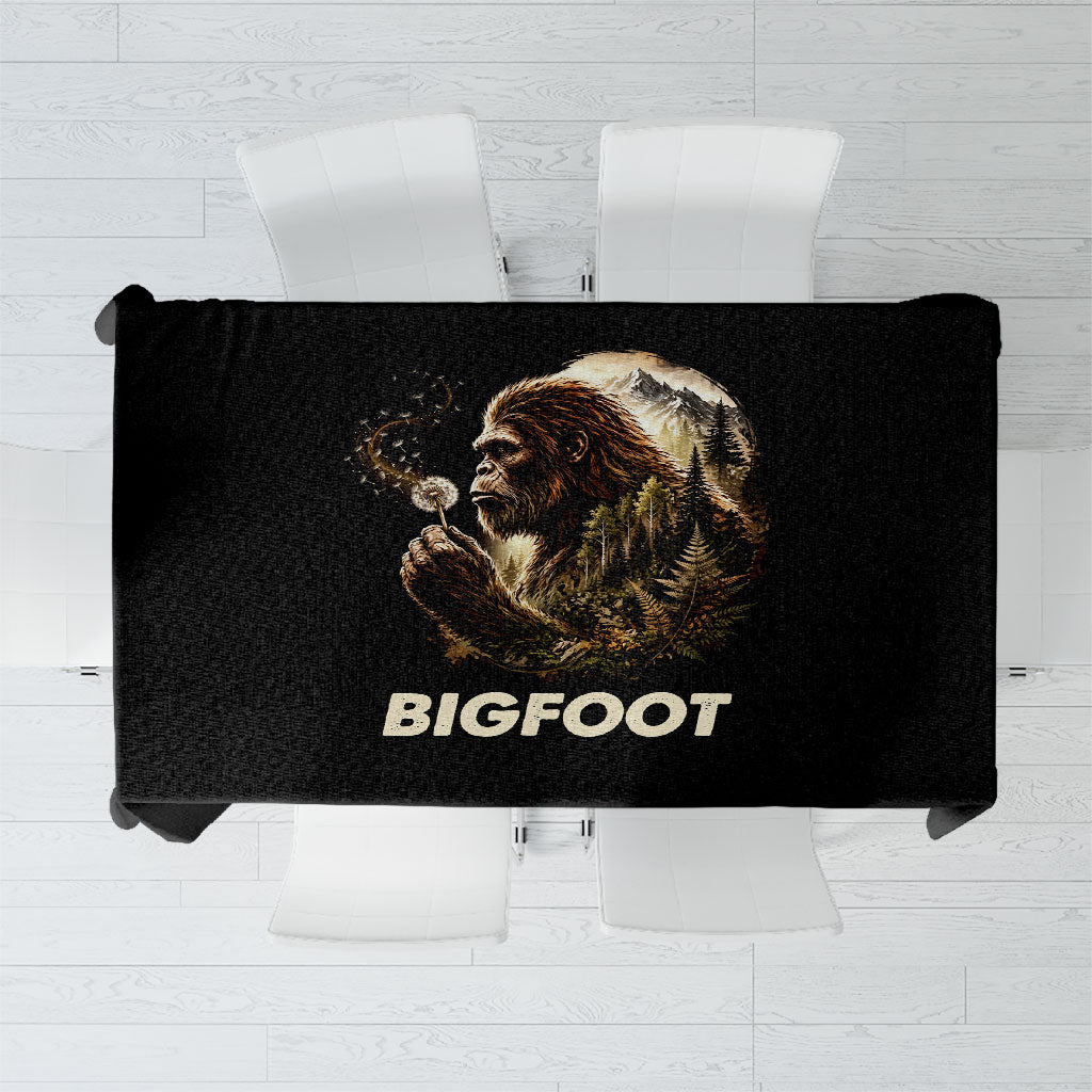 Bigfoot Blowing Wishes Dandelion Tablecloth Vintage Sasquatch Art Forest Mountain Nature
