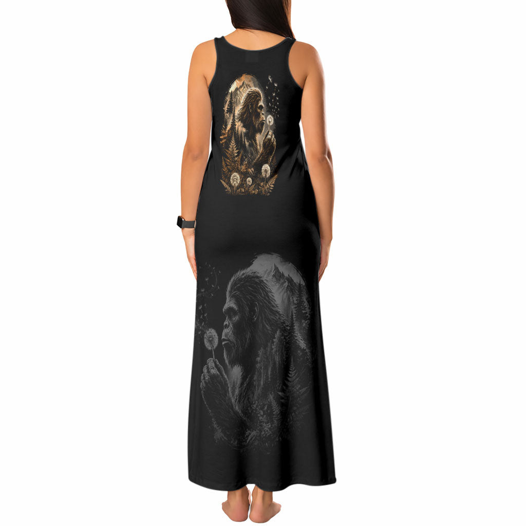 Bigfoot Blowing Wishes Dandelion Tank Maxi Dress Vintage Sasquatch Art Forest Mountain Nature