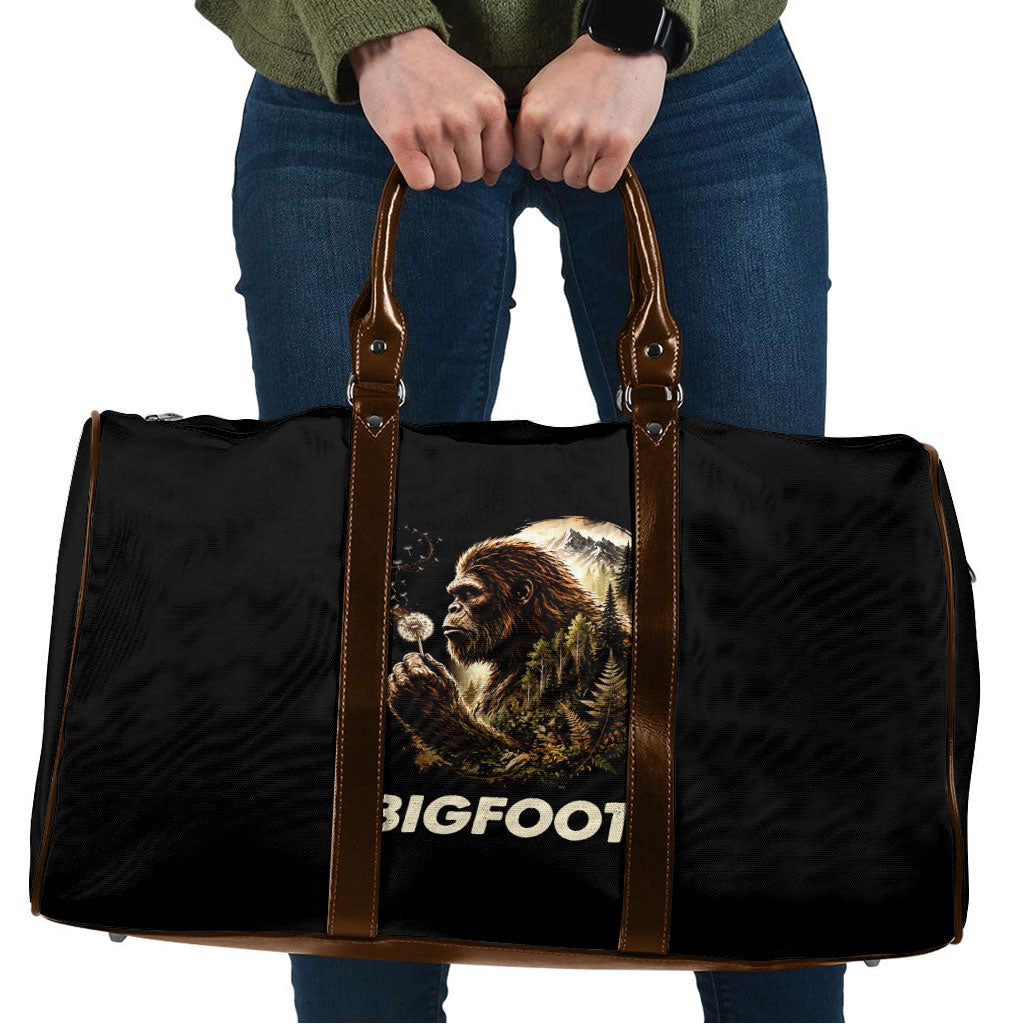 Bigfoot Blowing Wishes Dandelion Travel Bag Vintage Sasquatch Art Forest Mountain Nature