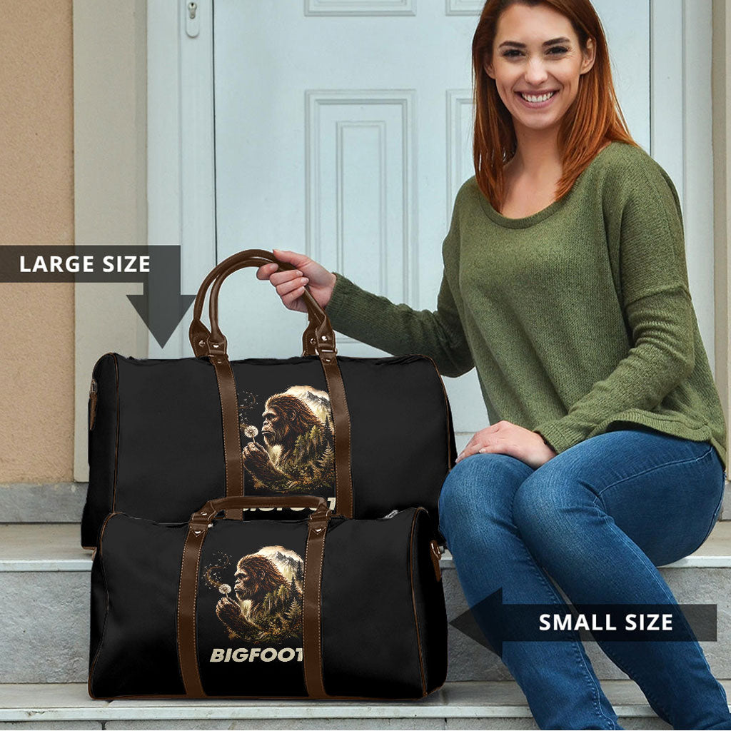 Bigfoot Blowing Wishes Dandelion Travel Bag Vintage Sasquatch Art Forest Mountain Nature