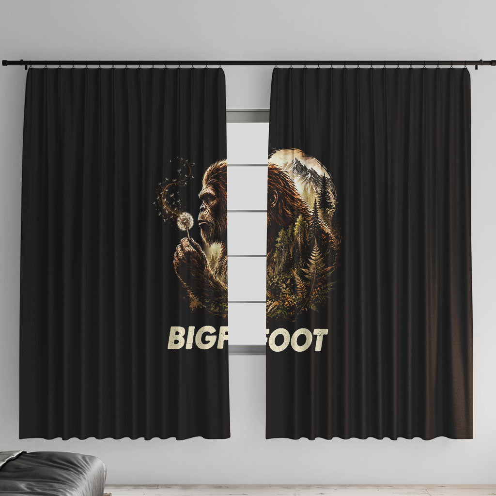 Bigfoot Blowing Wishes Dandelion Window Curtain Vintage Sasquatch Art Forest Mountain Nature