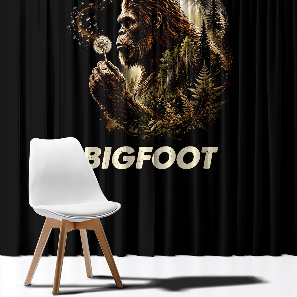Bigfoot Blowing Wishes Dandelion Window Curtain Vintage Sasquatch Art Forest Mountain Nature