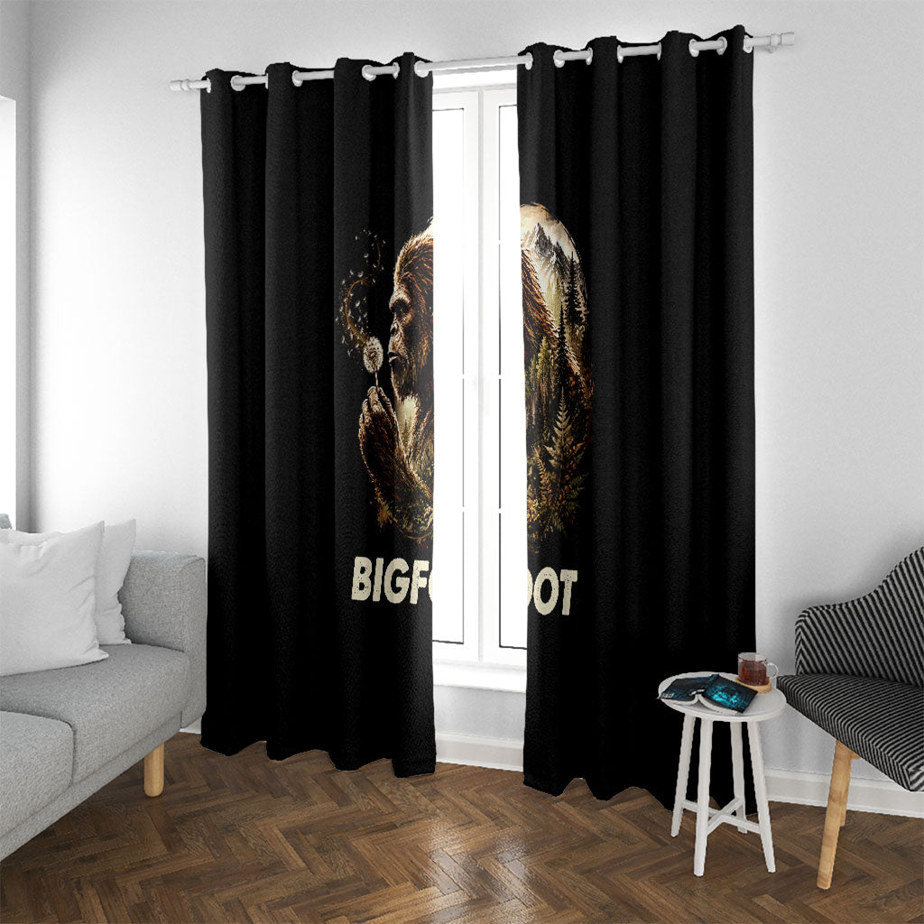 Bigfoot Blowing Wishes Dandelion Window Curtain Vintage Sasquatch Art Forest Mountain Nature
