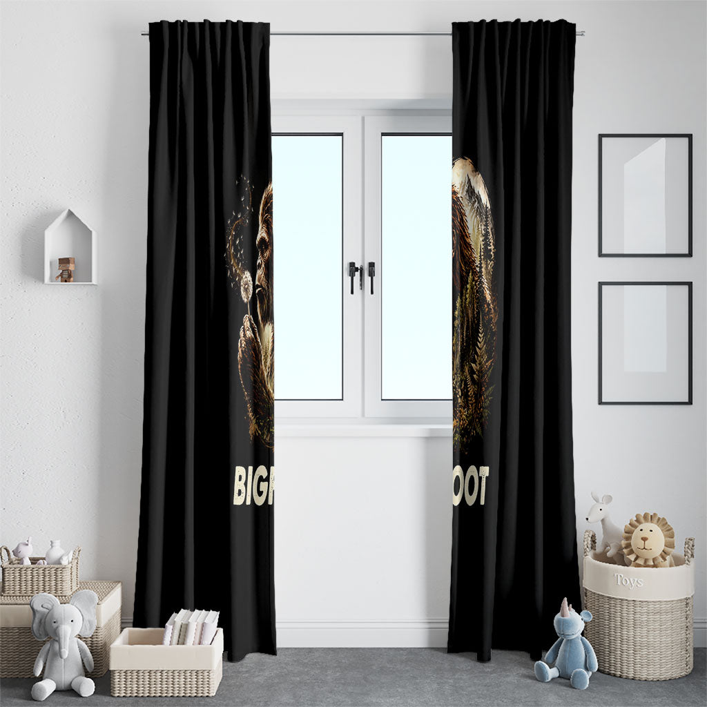 Bigfoot Blowing Wishes Dandelion Window Curtain Vintage Sasquatch Art Forest Mountain Nature