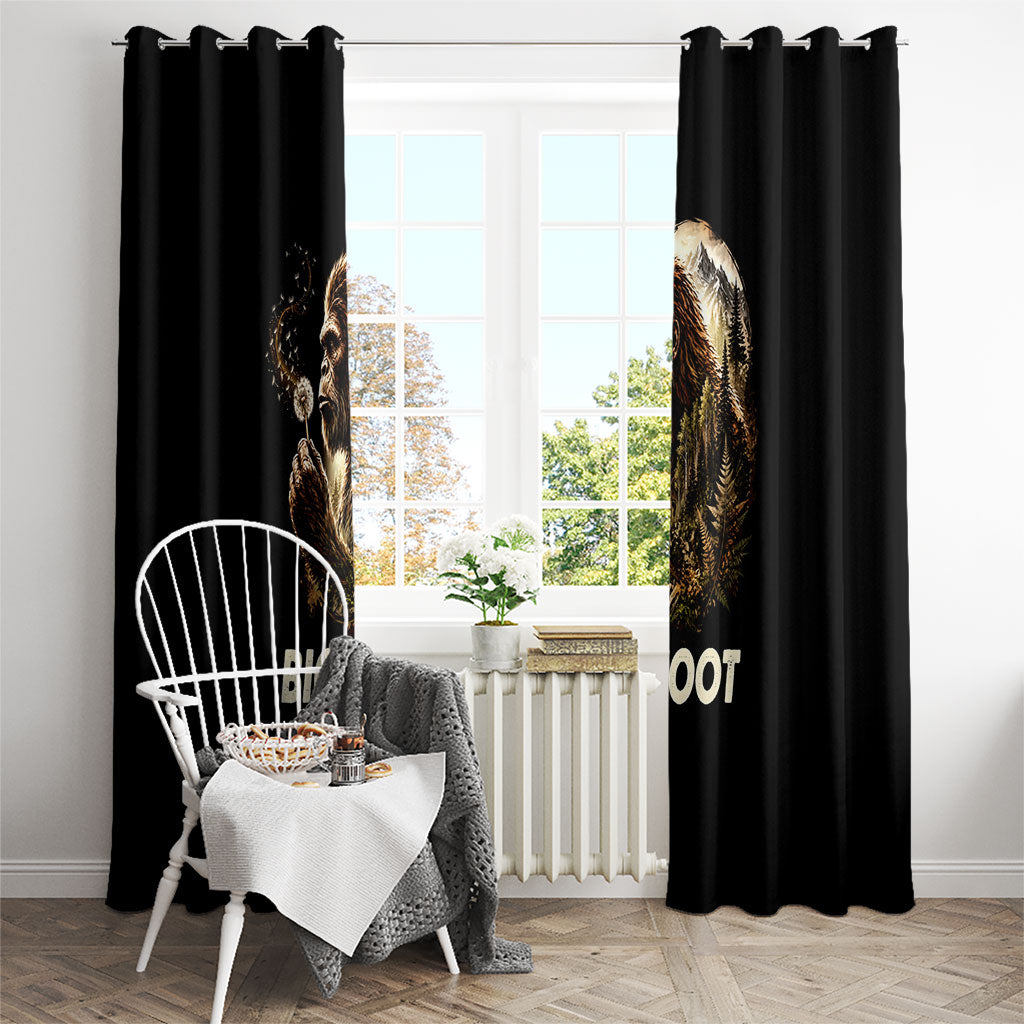 Bigfoot Blowing Wishes Dandelion Window Curtain Vintage Sasquatch Art Forest Mountain Nature