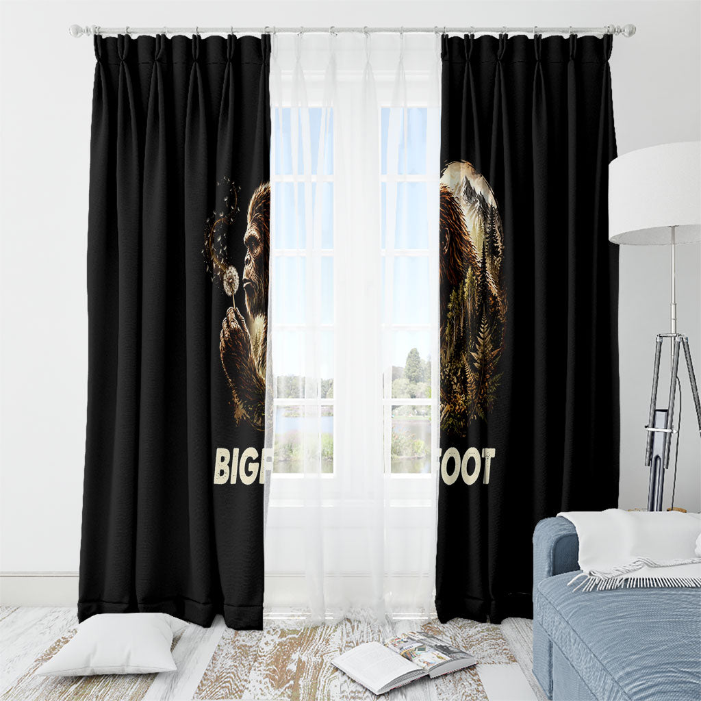 Bigfoot Blowing Wishes Dandelion Window Curtain Vintage Sasquatch Art Forest Mountain Nature