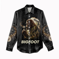 Bigfoot Blowing Wishes Dandelion Women Casual Shirt Vintage Sasquatch Art Forest Mountain Nature