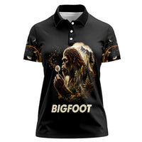 Bigfoot Blowing Wishes Dandelion Women Polo Shirt Vintage Sasquatch Art Forest Mountain Nature