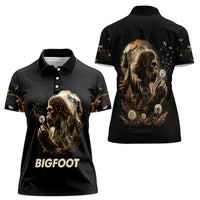 Bigfoot Blowing Wishes Dandelion Women Polo Shirt Vintage Sasquatch Art Forest Mountain Nature