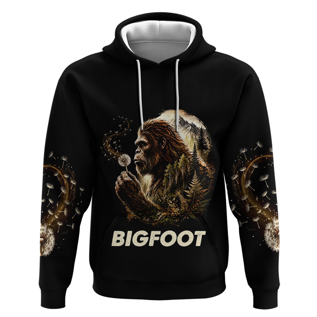Bigfoot Blowing Wishes Dandelion Zip Hoodie Vintage Sasquatch Art Forest Mountain Nature