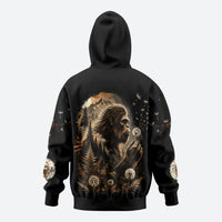 Bigfoot Blowing Wishes Dandelion Zip Hoodie Vintage Sasquatch Art Forest Mountain Nature