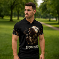 Bigfoot Blowing Wishes Dandelion Zipper Polo Shirt Vintage Sasquatch Art Forest Mountain Nature