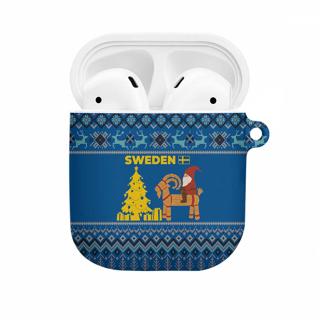 Sweden Christmas AirPods Case with Gnome Yule Goat Royal Crest and Nordic Pattern - Wonder Print Shop