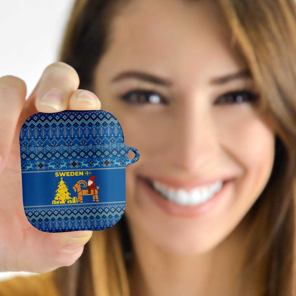 Sweden Christmas AirPods Case with Gnome Yule Goat Royal Crest and Nordic Pattern - Wonder Print Shop