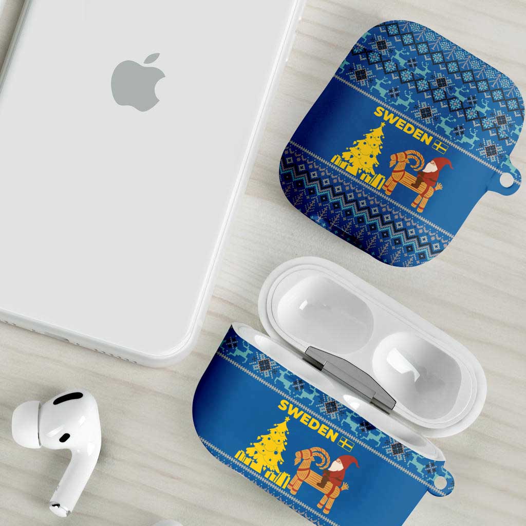 Sweden Christmas AirPods Case with Gnome Yule Goat Royal Crest and Nordic Pattern - Wonder Print Shop