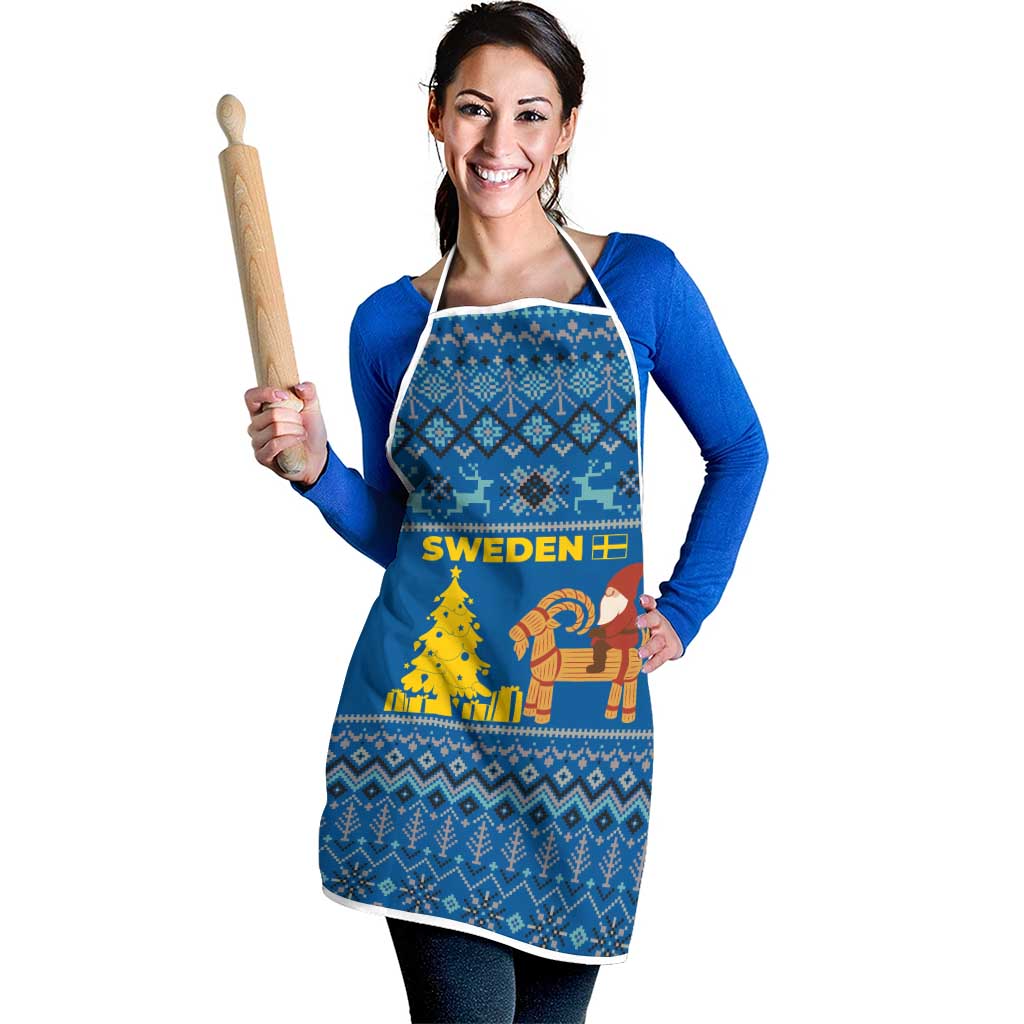 Sweden Christmas Apron with Gnome Yule Goat Royal Crest and Nordic Pattern - Wonder Print Shop