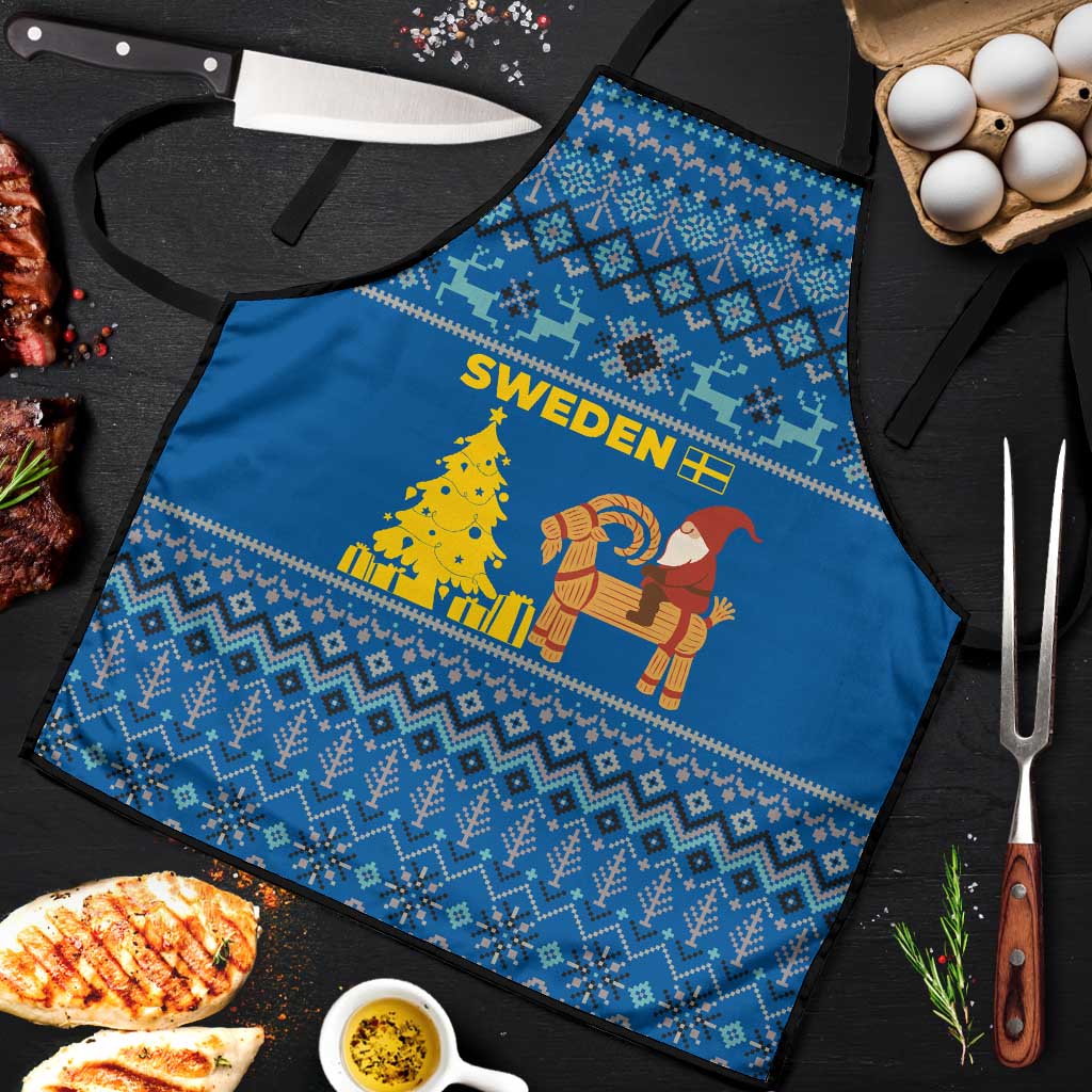 Sweden Christmas Apron with Gnome Yule Goat Royal Crest and Nordic Pattern - Wonder Print Shop
