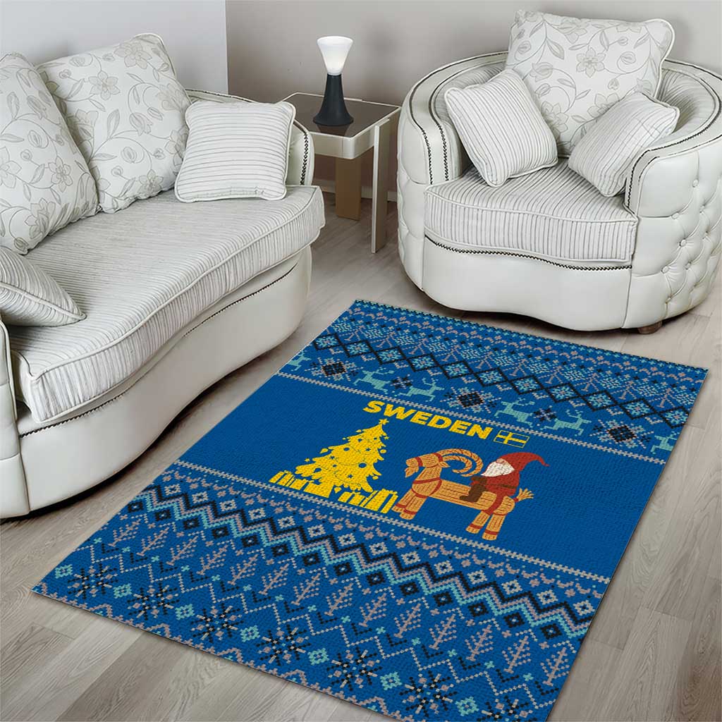 Sweden Christmas Area Rug with Gnome Yule Goat Royal Crest and Nordic Pattern - Wonder Print Shop