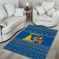 Sweden Christmas Area Rug with Gnome Yule Goat Royal Crest and Nordic Pattern - Wonder Print Shop