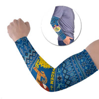 Sweden Christmas Arm Sleeves with Gnome Yule Goat Royal Crest and Nordic Pattern - Wonder Print Shop