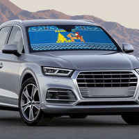 Sweden Christmas Auto Sun Shade with Gnome Yule Goat Royal Crest and Nordic Pattern - Wonder Print Shop