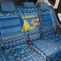 Sweden Christmas Back Car Seat Cover with Gnome Yule Goat Royal Crest and Nordic Pattern - Wonder Print Shop