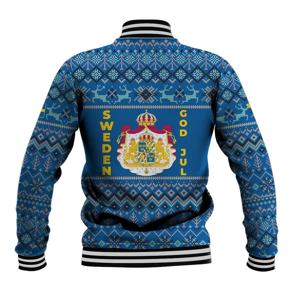 Sweden Christmas Baseball Jacket with Gnome Yule Goat Royal Crest and Nordic Pattern - Wonder Print Shop