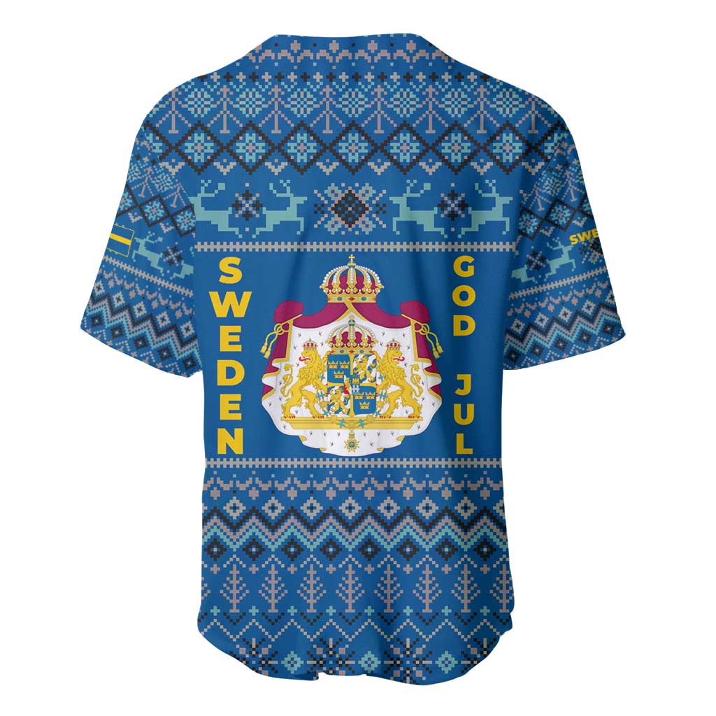 Sweden Christmas Baseball Jersey with Gnome Yule Goat Royal Crest and Nordic Pattern - Wonder Print Shop