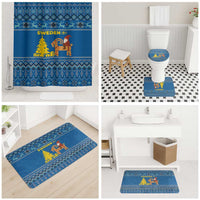 Sweden Christmas Bathroom Set with Gnome Yule Goat Royal Crest and Nordic Pattern - Wonder Print Shop