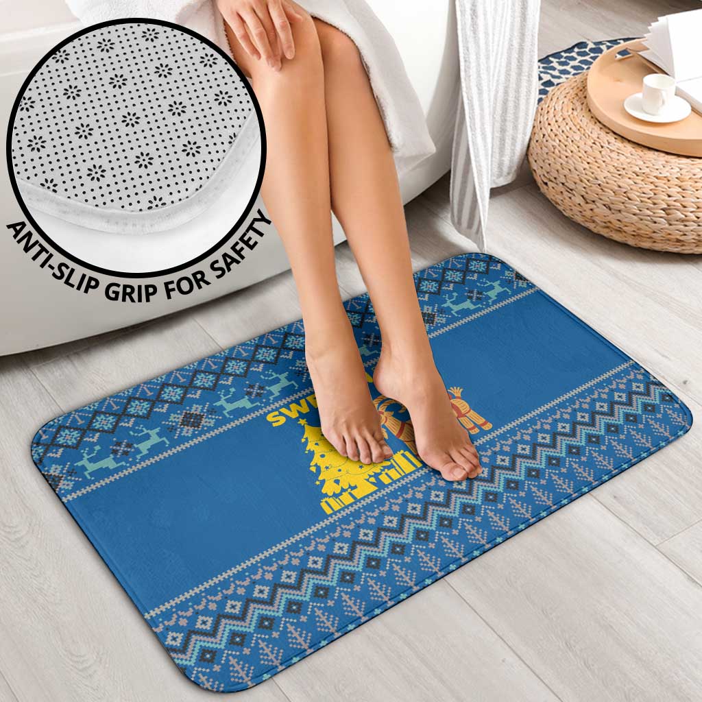 Sweden Christmas Bathroom Set with Gnome Yule Goat Royal Crest and Nordic Pattern - Wonder Print Shop