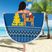 Sweden Christmas Beach Blanket with Gnome Yule Goat Royal Crest and Nordic Pattern - Wonder Print Shop