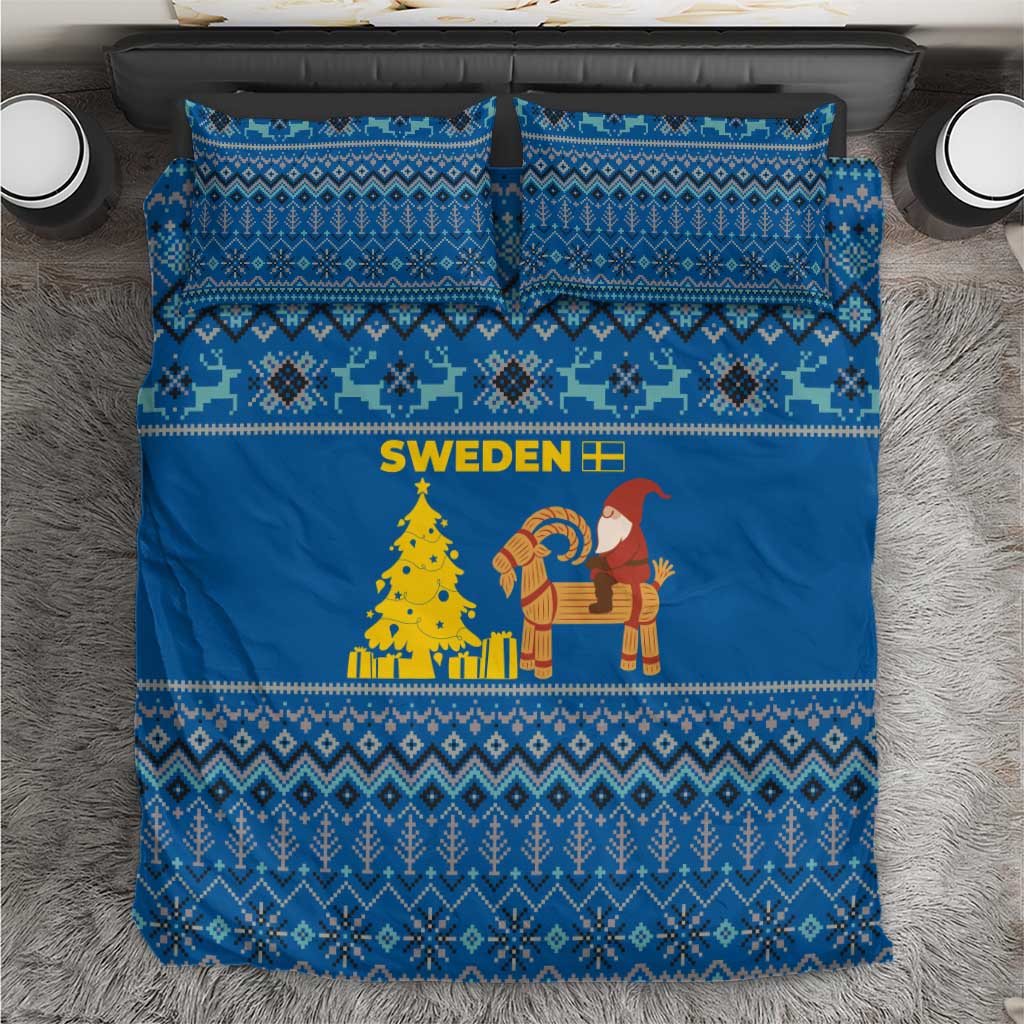 Sweden Christmas Bedding Set with Gnome Yule Goat Royal Crest and Nordic Pattern - Wonder Print Shop