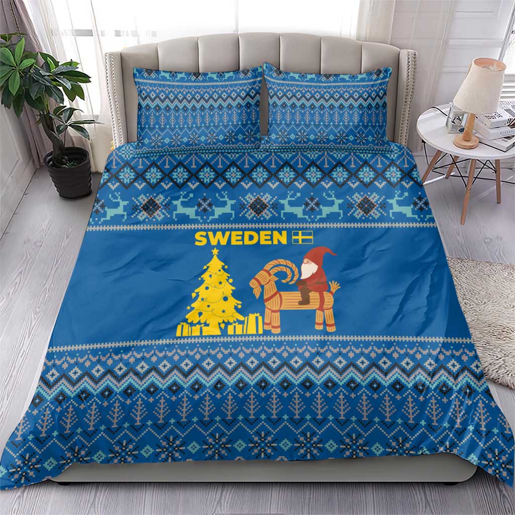 Sweden Christmas Bedding Set with Gnome Yule Goat Royal Crest and Nordic Pattern - Wonder Print Shop