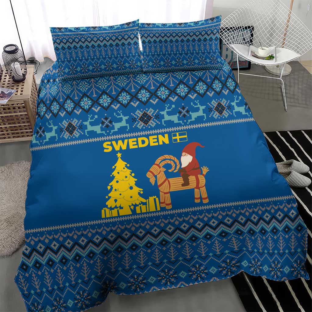 Sweden Christmas Bedding Set with Gnome Yule Goat Royal Crest and Nordic Pattern - Wonder Print Shop